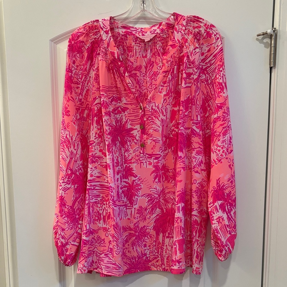 Lilly Pulitzer Pink Multi-Tone Tropical Print Blouse